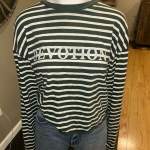 Urban Outfitters Green and White Striped Long Sleeve Tee